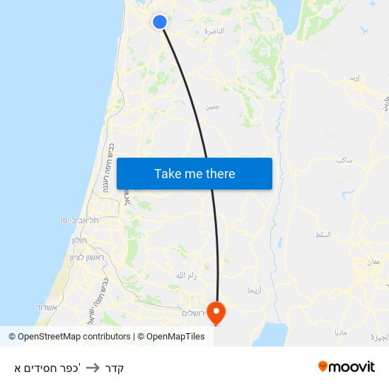 כפר חסידים א' to קדר map