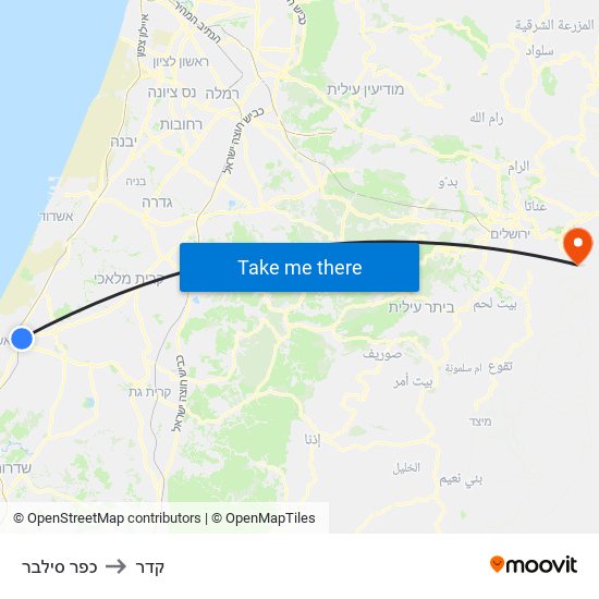 כפר סילבר to קדר map