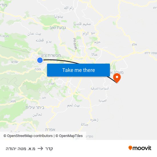מ.א. מטה יהודה to קדר map