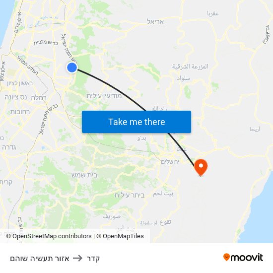 אזור תעשיה שוהם to קדר map