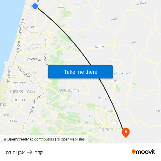 אבן יהודה to קדר map