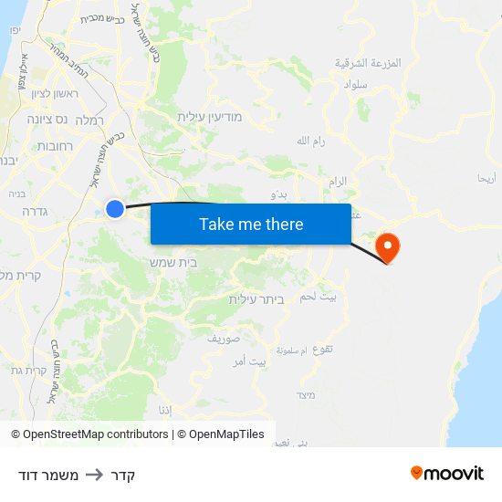 משמר דוד to קדר map