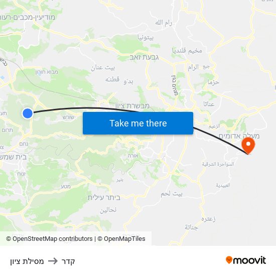 מסילת ציון to קדר map