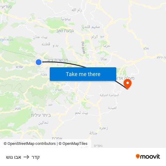 אבו גוש to קדר map