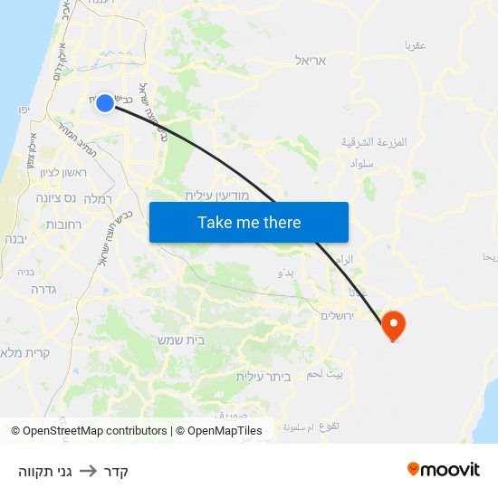 גני תקווה to קדר map