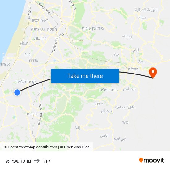 מרכז שפירא to קדר map