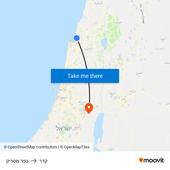 כפר מסריק to קדר map