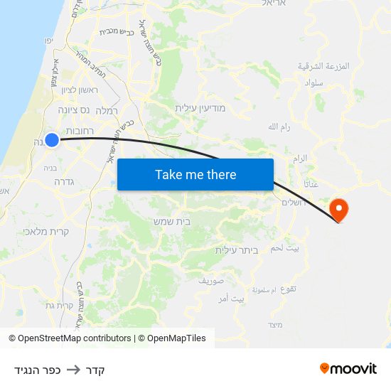 כפר הנגיד to קדר map