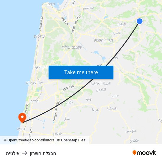 אילנייה to חבצלת השרון map