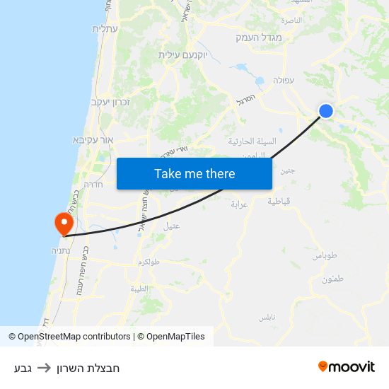 גבע to חבצלת השרון map