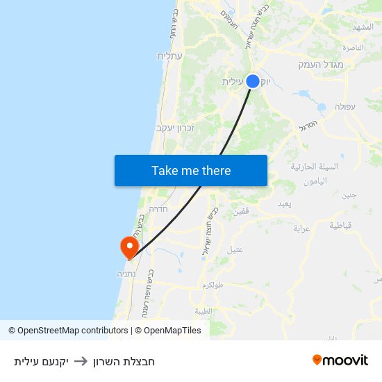 יקנעם עילית to חבצלת השרון map