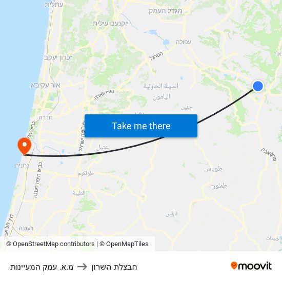 מ.א. עמק המעיינות to חבצלת השרון map