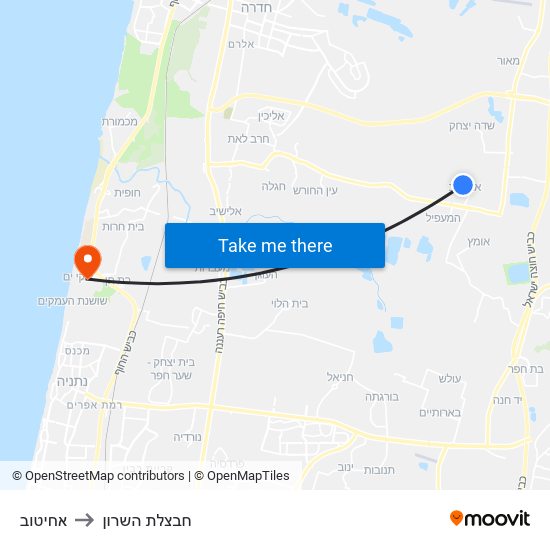 אחיטוב to חבצלת השרון map