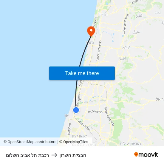 רכבת תל אביב השלום to חבצלת השרון map