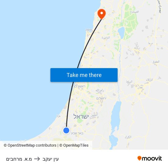 מ.א. מרחבים to עין יעקב map