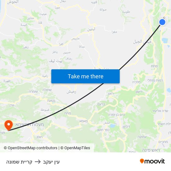 קריית שמונה to עין יעקב map