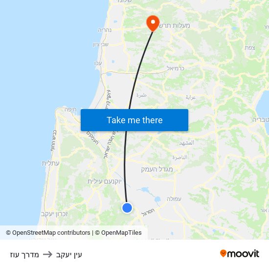 מדרך עוז to עין יעקב map