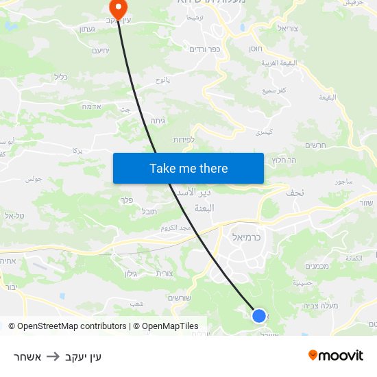 אשחר to עין יעקב map