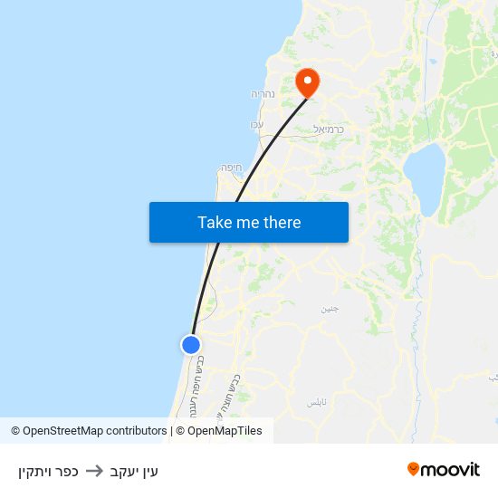 כפר ויתקין to עין יעקב map