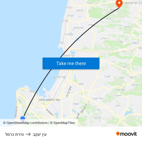 טירת כרמל to עין יעקב map