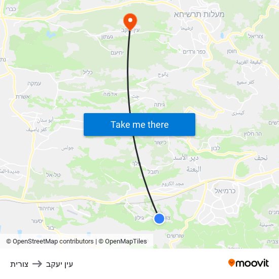 צורית to עין יעקב map