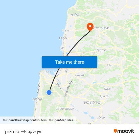 בית אורן to עין יעקב map