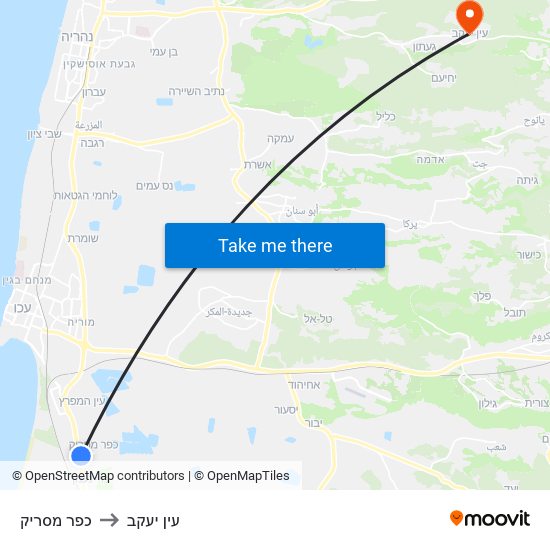 כפר מסריק to עין יעקב map