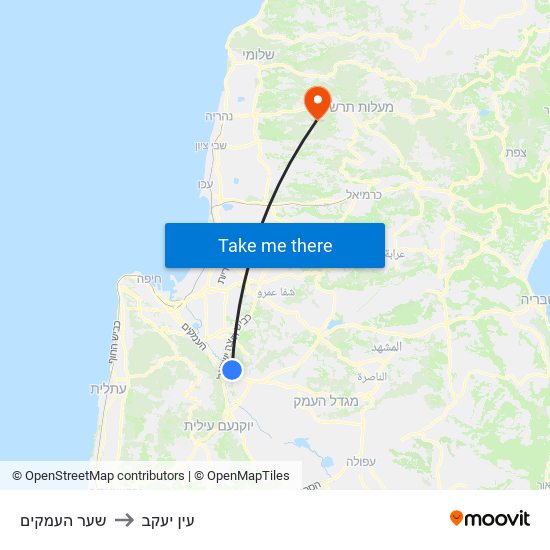 שער העמקים to עין יעקב map