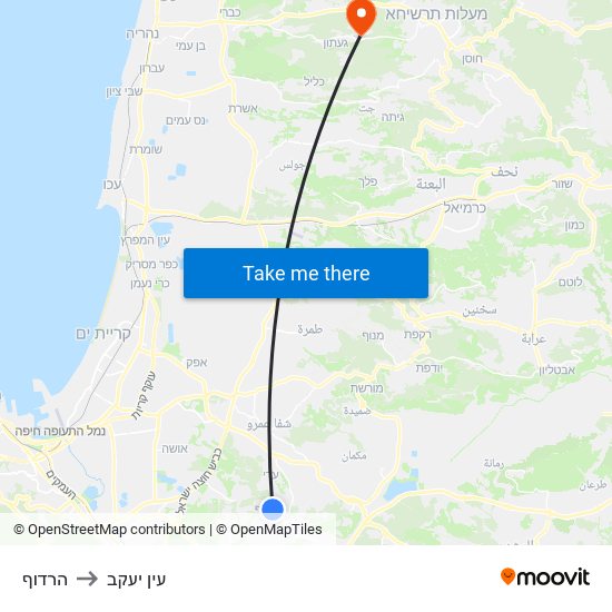 הרדוף to עין יעקב map