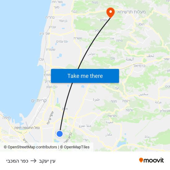 כפר המכבי to עין יעקב map