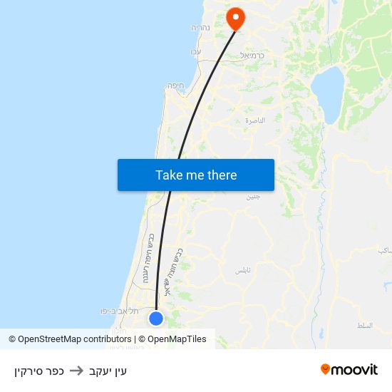 כפר סירקין to עין יעקב map