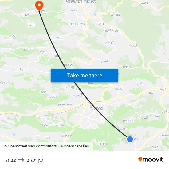 צביה to עין יעקב map