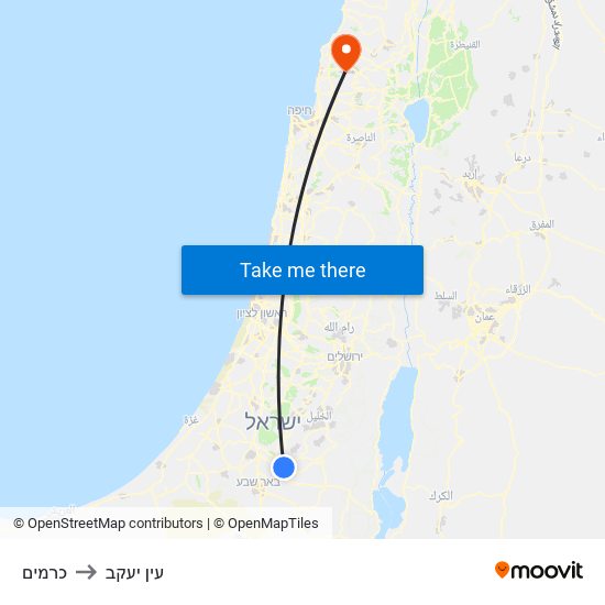 כרמים to עין יעקב map