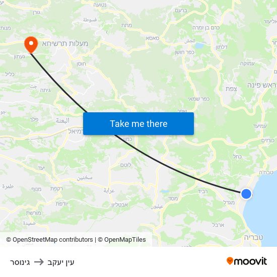 גינוסר to עין יעקב map
