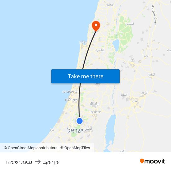 גבעת ישעיהו to עין יעקב map