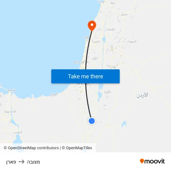 פארן to מצובה map