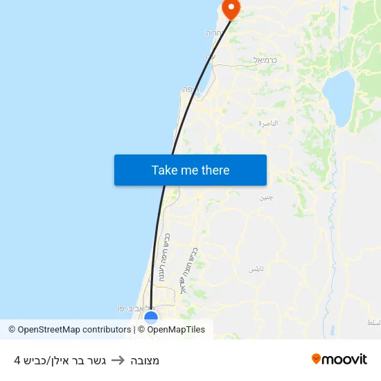 גשר בר אילן/כביש 4 to מצובה map