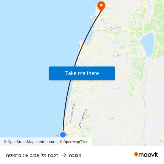 רכבת תל אביב אוניברסיטה to מצובה map