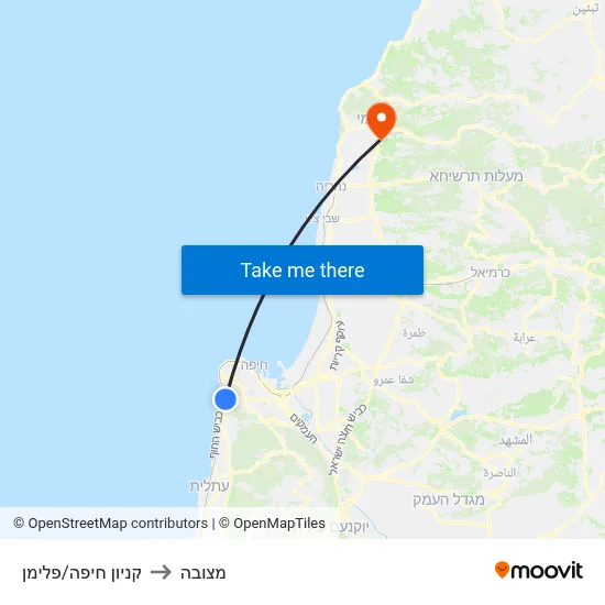 קניון חיפה/פלימן to מצובה map