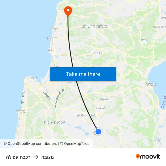 רכבת עפולה to מצובה map