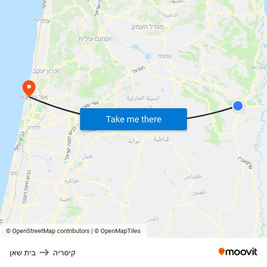 בית שאן to קיסריה map