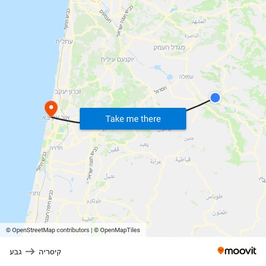 גבע to קיסריה map