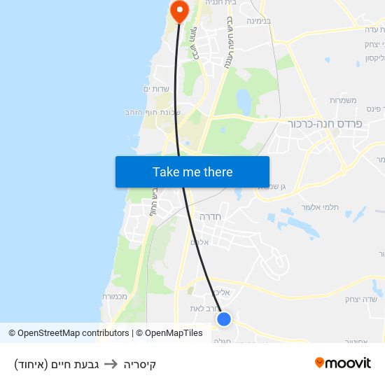 גבעת חיים (איחוד) to קיסריה map