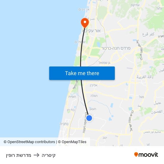 מדרשת רופין to קיסריה map