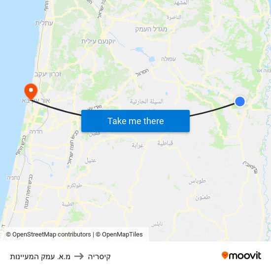 מ.א. עמק המעיינות to קיסריה map