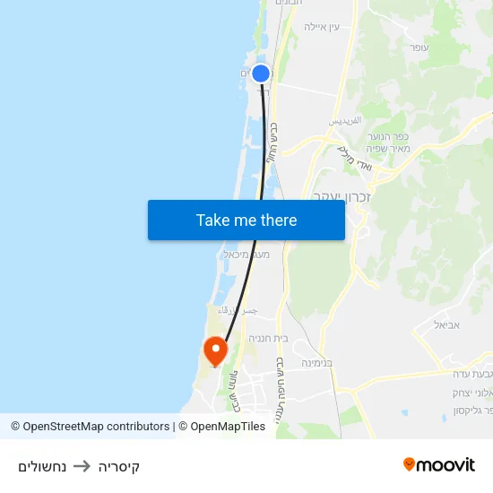 נחשולים to קיסריה map