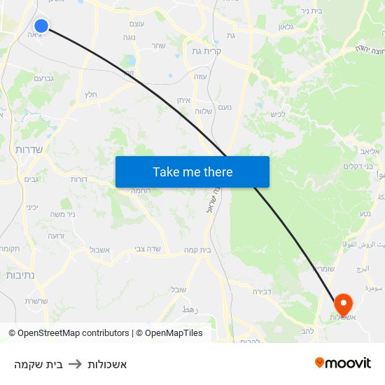 בית שקמה to אשכולות map