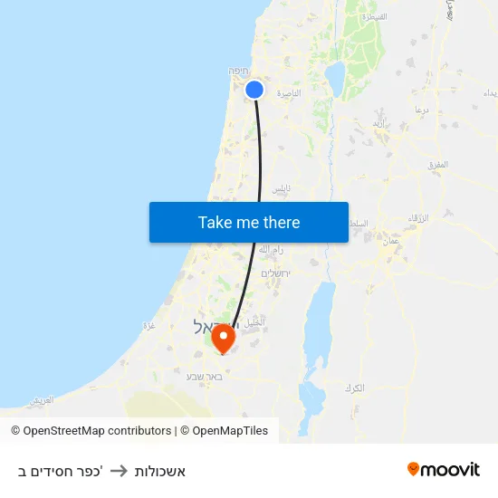 כפר חסידים ב' to אשכולות map
