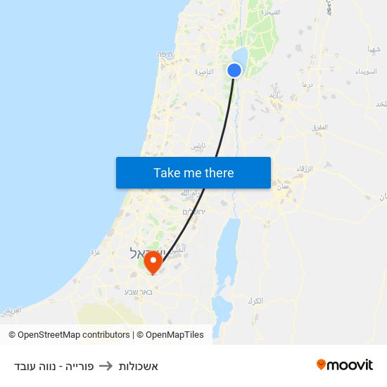 פורייה - נווה עובד to אשכולות map