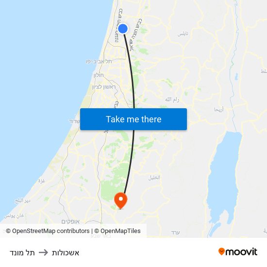 תל מונד to אשכולות map